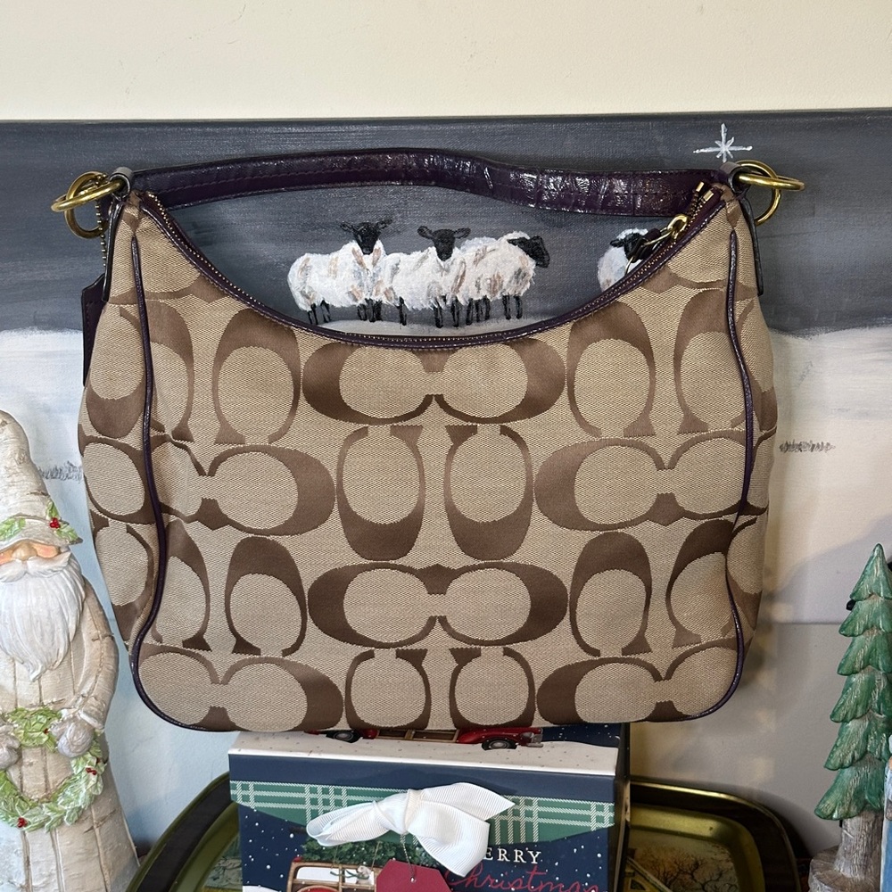 Coach Signature Stripe Convertible Hobo. - Picture 3 of 14